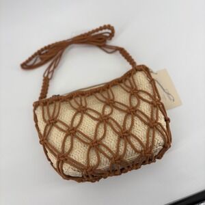 Universal Thread Macrame Straw Crossbody Bag Brown Tan Woven Boho NWT